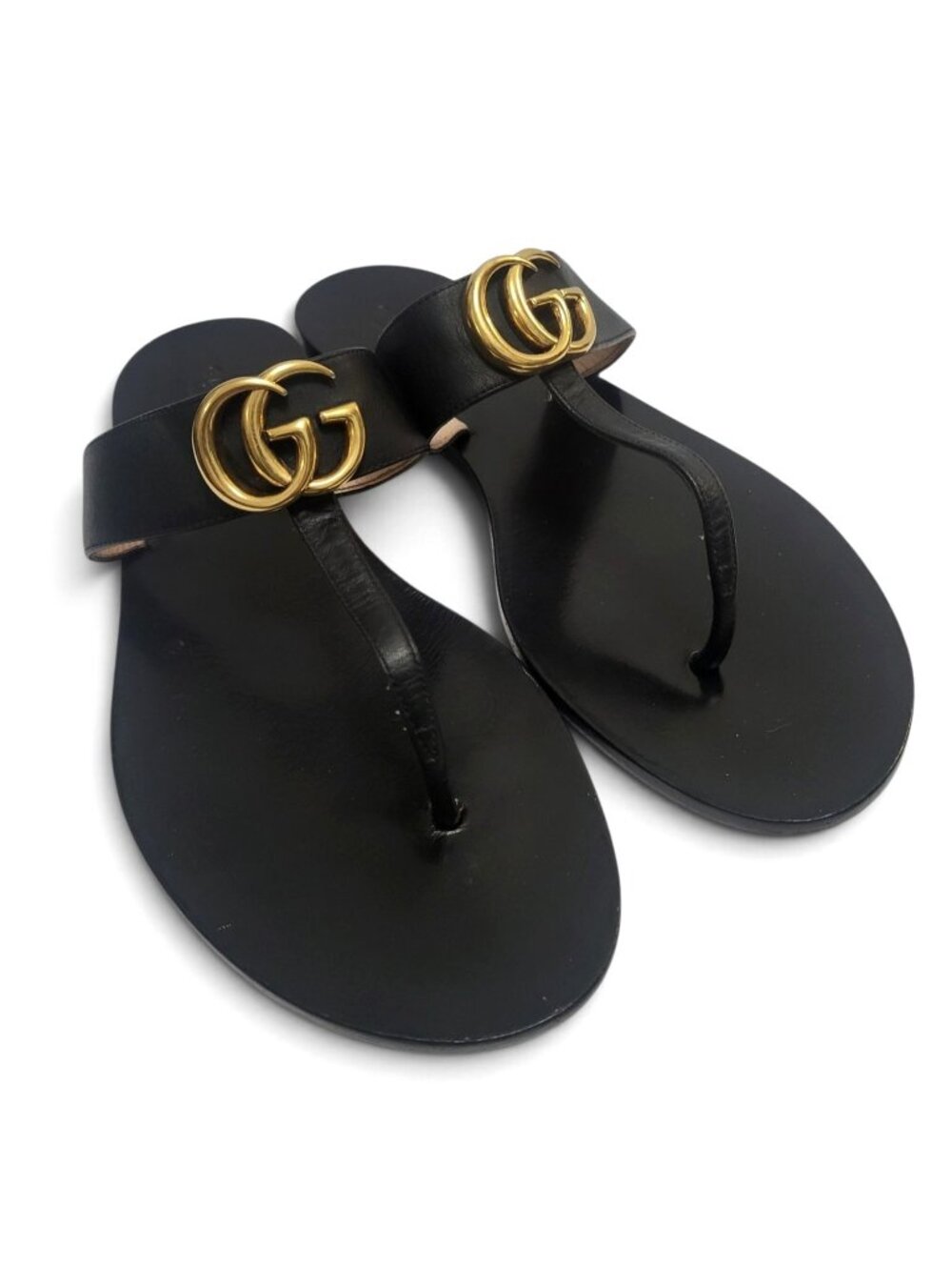 Gucci GG Marmont Leather Thong Sandal Black Double G Slide Flip Flops